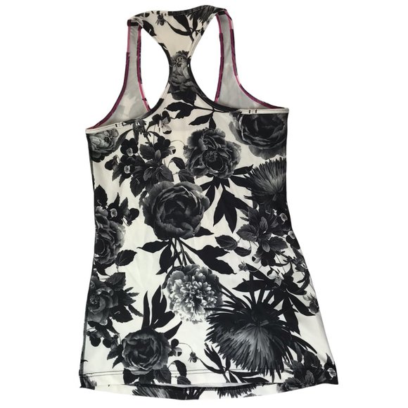 Lululemon Tank Top Racerback White with Black Roses Floral Print. Size Women's 8 - Picture 7 of 12